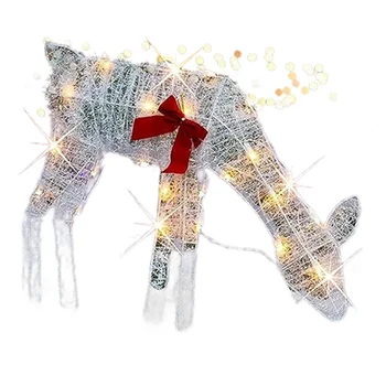 Улични Декорация с Осветление под формата на Коледни 2D-Елени, Предварително Подсвеченные Коледна Шейна Рудолф и дядо коледа с Подсветка, Майка-Олениха
