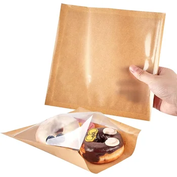 100шт пакети за печене с прозорец Пакети за сандвичи от крафт-хартия, устойчиви на мазнини Пакети за 