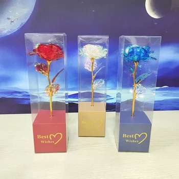 Galaxy Eternal Rose 24-КАРАТОВО Злато цвете фолио, Пластмасови изкуствени рози, Подарък за Свети Валентин Красиви златни цветя за сватбен декор