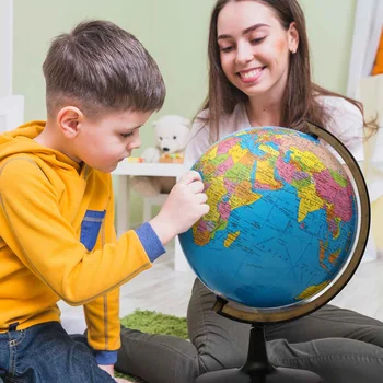 Тенис на сферична глобус Модел глобус на света, Карта на света за домашния офис, Учебен декор по география Учебни помагала за учениците Детски играчки