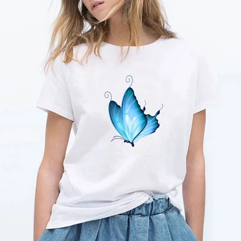 Модна Тениска с къс ръкав И Принтом Пеперуди, Дамски Литературен Ежедневни Тениска За Момичета, Летни Основни Тениски, Тениски, Реколта Ropa Mujer